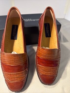 Giorgio Brutini Men's Cognac Croc-Embossed Leather Penny Loafers